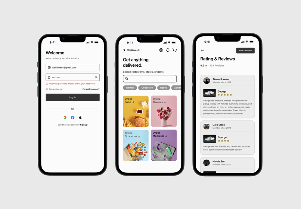 Delivery app phone mockups